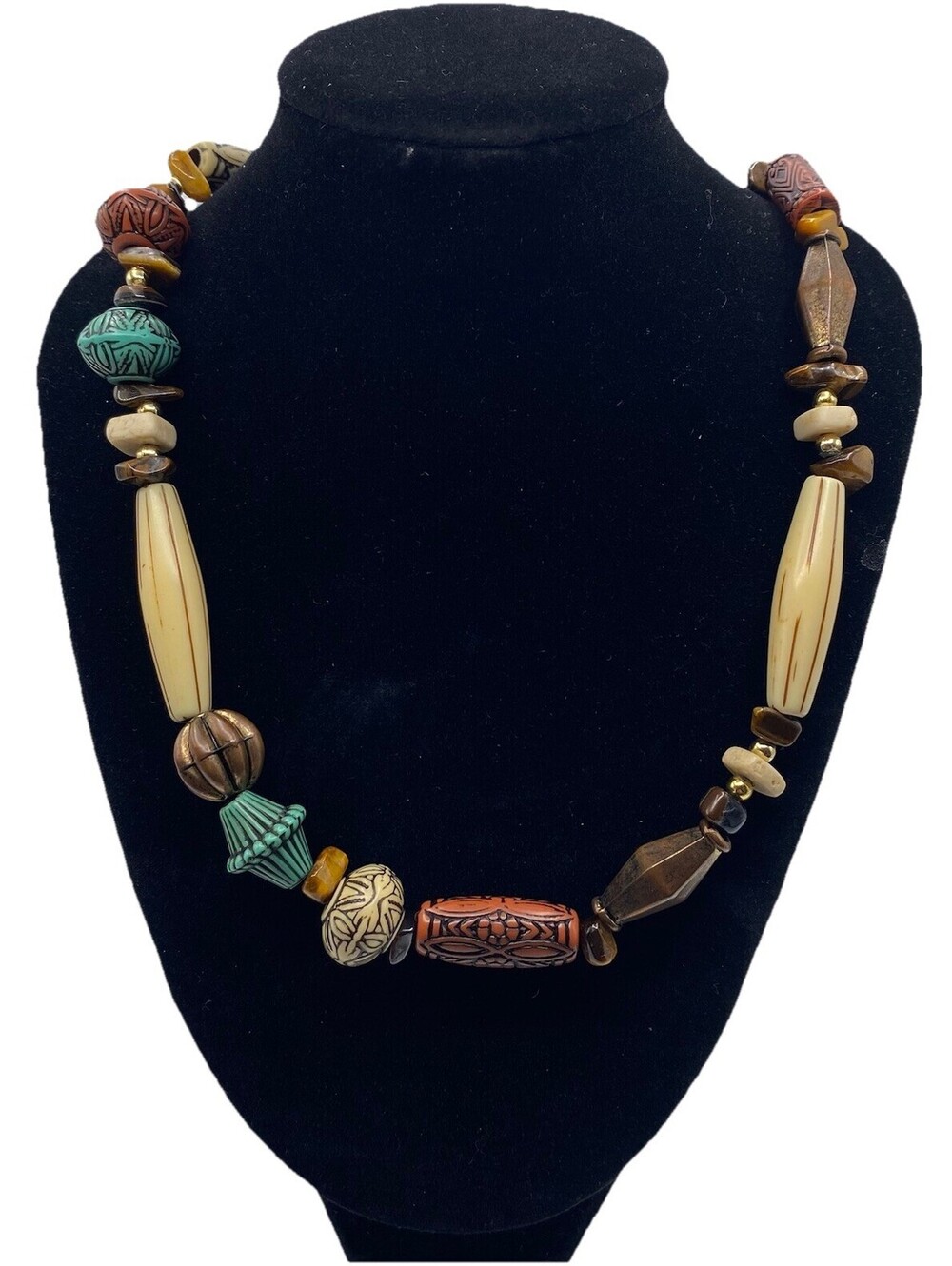 Vintage Style Tribal Beaded Boho Necklace Mix Materials Plastic Metal Stones 24"